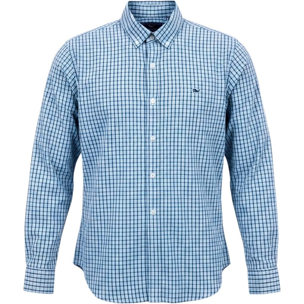 Vineyard Vines Slim Fit Whale Shirt Mens L Blue White Plaid Button Down Preppy